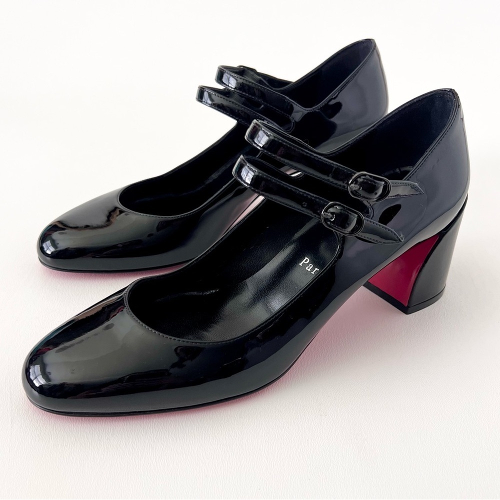 CHRISTIAN LOUBOUTIN || Miss Jane 55 Black Patent Pumps EU 38.5 - Picture 1 of 11